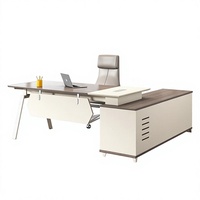 Set Scrivania Direzionale a L Moderna Minimalista in Legno Lucido e Sedia da Ufficio Premium