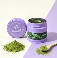 Boîte en métal bleue personnalisée de luxe 30-50g pour matcha avec couvercle gaufré, boîte portable pour thé, café, poudre protéinée, bougie