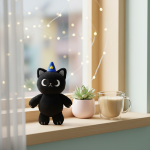 Custom 10cm Black <b>Cat</b> <b>Plush</b> Keychain with Removable Star Cloak Soft PP Cotton Filling Embroidered Details Cute Bag Charm Gift - Product Image 3