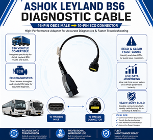 Câble de diagnostic OBD2 mâle 16 broches vers ECO 10 broches pour camions et bus Ashok Leyland BS6 - Product Image 1