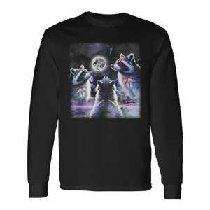 Camiseta de manga larga con diseño de tres mapaches que ronquen al luna en una noche estrellada - Product Image 1