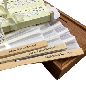 Promotional Gifts Custom Print Logo Bamboo High Quality Plain <b>Silk</b> Folding Hand Wedding Fan - Product Image 3