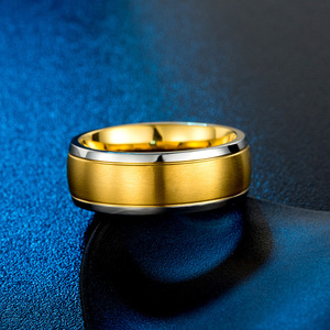 Men's 8Mm Two-Tone Gold <b>Titanium</b> Steel <b>Ring</b> Geometric Wedding Band Matte Finish Inner Arc Design - Product Image 3