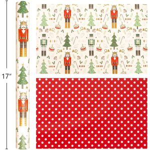 Christmas Reversible Wrapping Paper Roll 17 In X 46.8 Sq Ft <b>Nutcracker</b> Tree Polka Dot Pattern Gift Wrap - Product Image 1