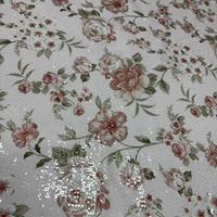 Tissu en maille polyester imprimé numérique ZSY avec broderie de sequins, motifs floraux, tissu de dentelle pour robe de mariée