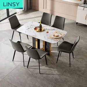 Linsy流行设计6置顶豪华餐点4座大理石餐桌带椅子LS315R3