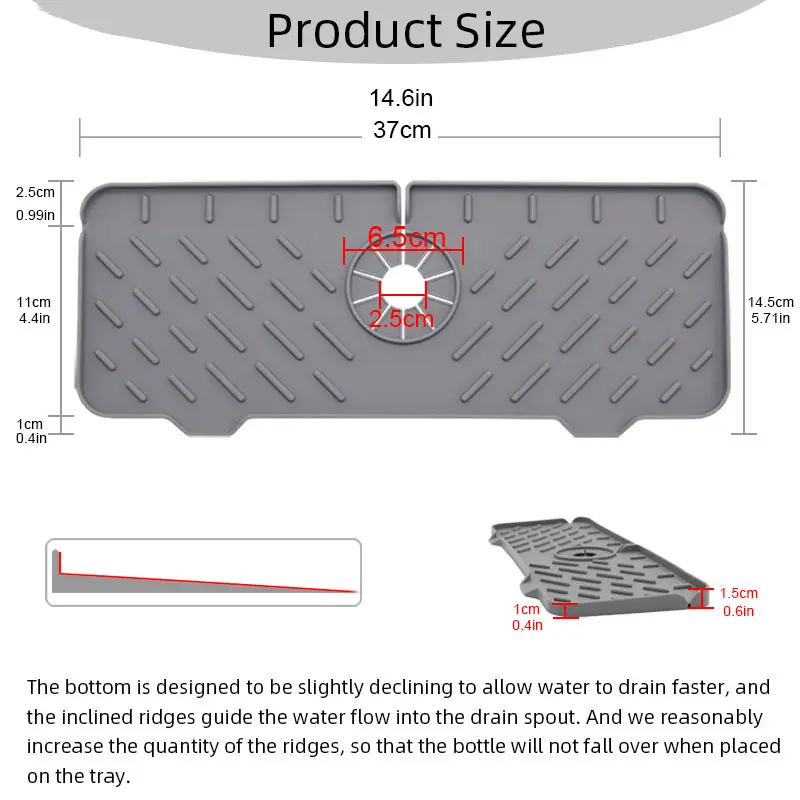 Protector de mango de silicona para fregadero de cocina, protector contra salpicaduras, almohadilla de drenaje detrás del grifo, bandeja colectora de goteo de agua grande