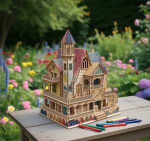 Puzzle 3D in Legno Personalizzato Stile Moderno Villa con Giardino e Cortile per Appassionati di Architettura - Product Image 6