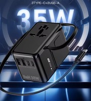 PD35W GAN World Adaptor perjalanan, pengisi daya Cepat Adaptor Usb colokan internasional pengisi daya Adaptor perjalanan Universal dengan kabel C
