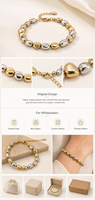 Pulsera de eslabones martillados con dijes de guijarro en tono oro rosa, brazalete personalizado, regalo de joyería, para fiestas