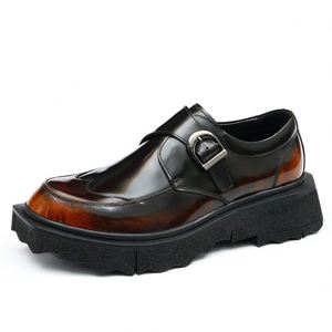 Leisure Cowhide Men's Pointed-Toe Layer Leather Business Formal <b>Shoes</b> with Mengke Heel <b>Height</b> <b>Increasing</b> Leather Sole Autumn - Product Image 2