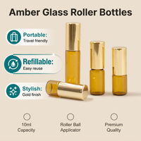 Vente en gros de flacons à bille en verre ambré de 10 ml avec bille en acier inoxydable, flacon d'huile essentielle de luxe, flacon à bille vide pour parfum