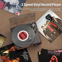 Pemutar Piringan Hitam Vinyl dengan Penerima Bluetooth Terintegrasi & 2 Speaker Stereo, Pemutar Piringan Hitam Retro Portabel 3 Kecepatan 3 Ukuran