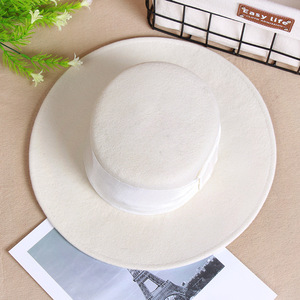 Chapeaux Fedora en feutre de laine <span class=keywords><strong>blanc</strong></span> pour femmes en gros, chapeaux vintage à large bord, chapeau Pork Pie, chapeau jazz pliable - Product Image 2