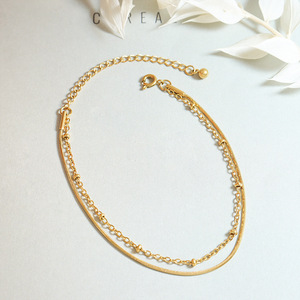 Bracelet en acier inoxydable plaqué or 18 carats à double couche, chaîne serpent, pour femmes, bracelet à perles délicates, réglable, cadeau de bijoux - Product Image 2