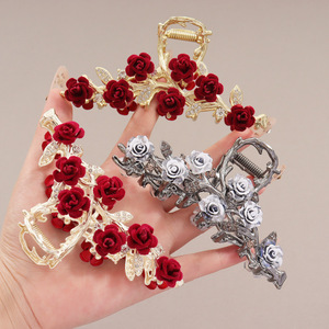 Pince à cheveux rose fleur en peluche pince à cheveux strass laisse pince requin grands accessoires de cheveux <span class=keywords><strong>anciens</strong></span> - Product Image 2