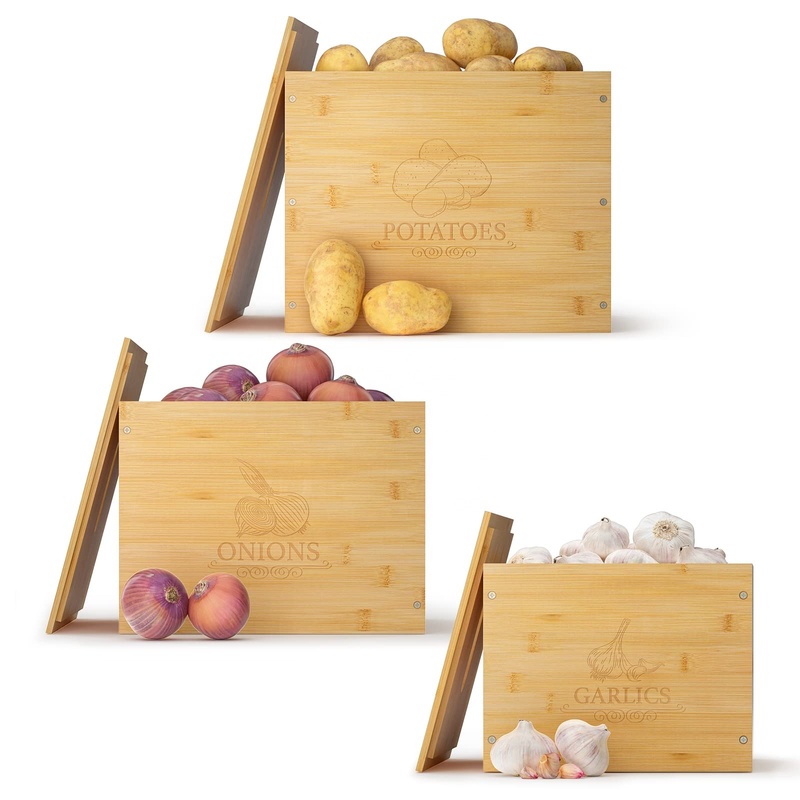 Natural Bamboo Bin 3 Piece Garlic