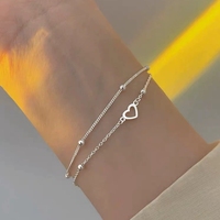 Bracelet double couche en argent sterling S925 pour femme, design de niche, élégant, léger, de luxe, avec perles rondes