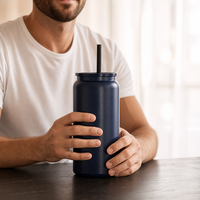 Gobelet en verre Mason personnalisé avec paille, capacité 16 oz, réutilisable, pour projets OEM, ODM et de marque privée