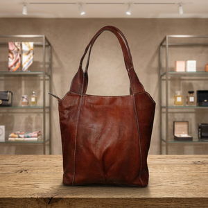 Sac fourre-tout en cuir véritable, style classique, pour femme, poignée souple, couleur marron durable - Product Image 1