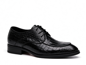 Zapatos de vestir Oxford con patrón de cocodrilo para hombre, zapatos formales de cuero genuino con cordones, calzado clásico con punta puntiaguda para fiesta de boda - Product Image 1