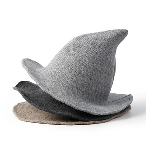 Sombrero de bruja de Mago para Halloween, disfraz de lana de punto para adultos, disfraz elegante, gorra puntiaguda rosa al por mayor para hombres y mujeres, informal - Product Image 4