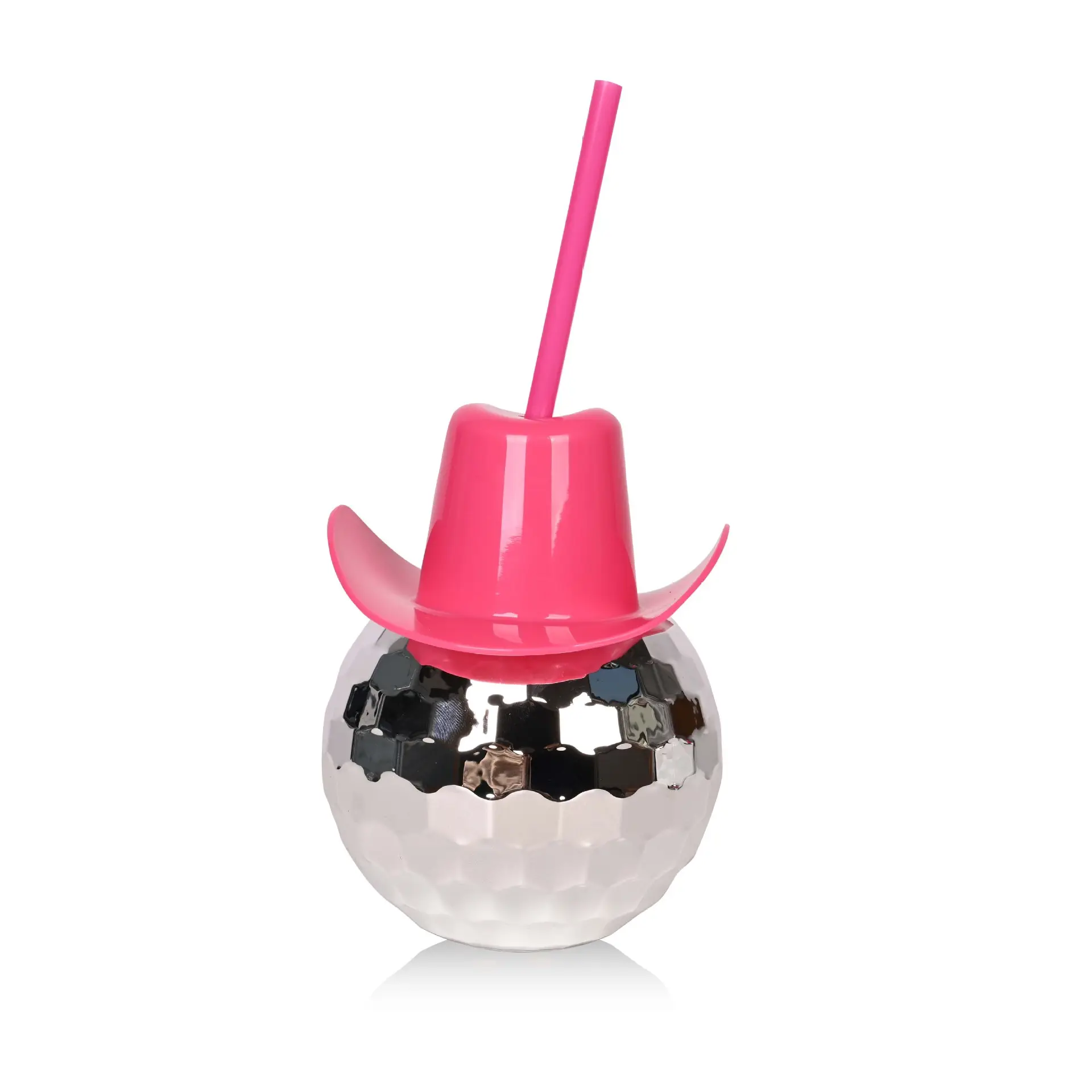 Topi koboi merah muda baru cangkir bola disko dilapis bola Glitter hadiah pesta topi koboi merah muda cangkir Bar disko