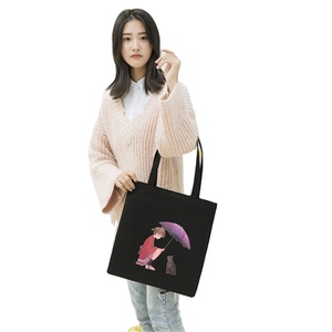 Custom Logo Reusable Recycled Eco Friendly Black Personalized Canvas Tote Cotton <b>Student</b> Stationery <b>Bags</b> - Product Image 1