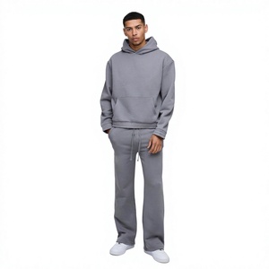 Ensemble de survêtement unisexe décontracté coupe ample coupe-vent pour homme avec logo personnalisé, pantalon de survêtement à jambe droite, sweat à capuche et jogging - Product Image 1