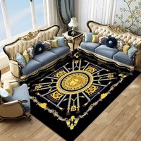 Tapis de sol personnalisé en velours noir et or avec motif boussole, antidérapant, doux, pour salon, tapis de luxe à motif médaillon, décoration intérieure, grand format