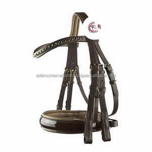 Brida de caballo ecuestre con logotipo personalizado con banda nasal de charol Cavesson para montar - Product Image 1