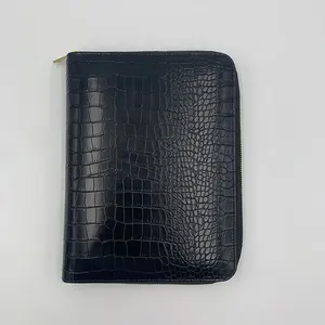 Relatiegeschenk A5 Bindmiddel Deksel Aangepaste Klassieke Hoge Kwaliteit Croco Lederen Zwarte Ritssluiting Bindmiddel Planner