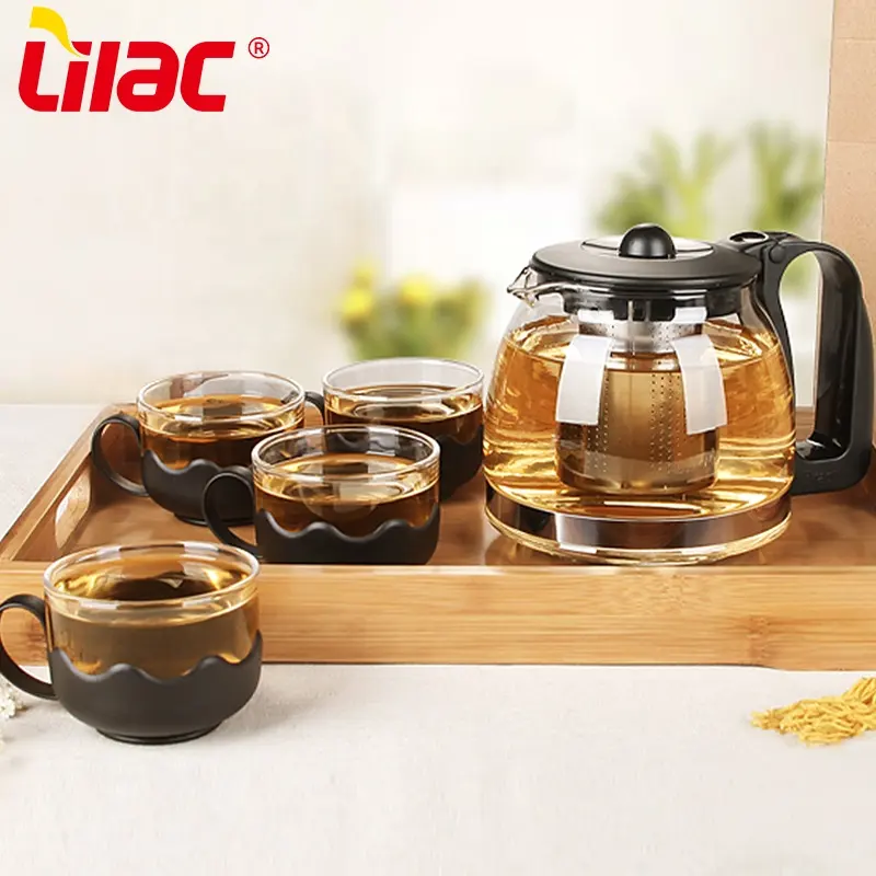 Lilac BSCI SGS LFGB 700ml+ 150ml*4PCS new premium taiwan style gift glass coffee n tea pot set