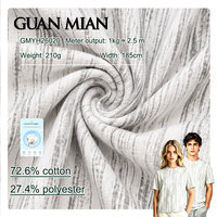 Tissu tricoté imprimé en rouleau 210g, simple face, 72,6% coton, 27,4% polyester, extensible, tissu standard doux pour t-shirts et polos