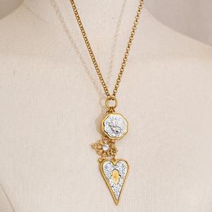 Collar con Colgante de Corazón de Acero Inoxidable Estilo Francés XY 5403, Diseño Mixto con Circonita Cúbica y Cruz - Product Image 4