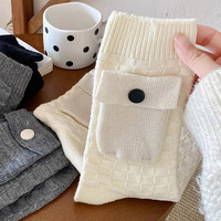 Chaussettes blanches en coton rétro pour femmes, épaisses, à poche, style européen, tendance, pour l'hiver et le printemps