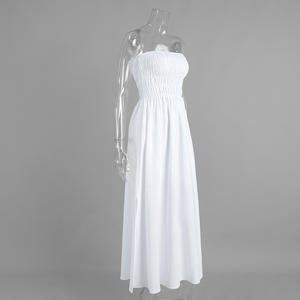 Robe longue plissée sans bretelles <span class=keywords><strong>en</strong></span> coton pour femme, taille haute, style tube, collection été 2026, idéale pour les vacances à la plage, fabrication OEM. - Product Image 6