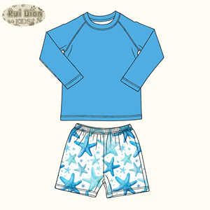 Wholesale Custom Surf Printing Baby <strong>Boys</strong> Swimwear <strong>Clothing</strong> Sets Summer Nylon Fabric Long Sleeve Sweatshirt and Shorts Swimsuit - Product Image 2