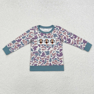 Baby <b>Kids</b> Boys Thanksgiving Camo Print Long Sleeve Crew Neck T-Shirt <b>Bubble</b> Romper with Turkey Embroidery - Product Image 2