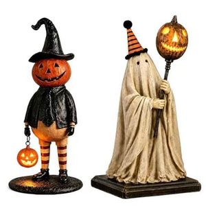 Ornement rétro en résine pour Halloween, citrouille lumineuse, fantôme, statue de citrouille, décoration de scène de bureau pour les fêtes - Product Image 2