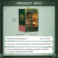 CuteBee Best Selling Miniature Model  Mini Dollhouse DIY Book Nook Owl Bookstore 3D Wooden Puzzle Book Nook Kit Use As Gifts