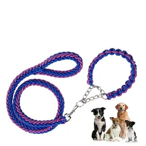 Pet Adjustable Collar Dog Anti Impact 8 Strand Nylon Braided Leash