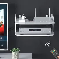 Support mural pour projecteur de salon Boîte décodeur évidée sans perçage avec étagère de rangement en plastique pour vaisselle