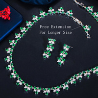 Parure de bijoux de luxe brillante pour mariée, avec collier et boucles d'oreilles en feuilles et fleurs vertes en zircon cubique, plaqué argent brésilien, pour femme