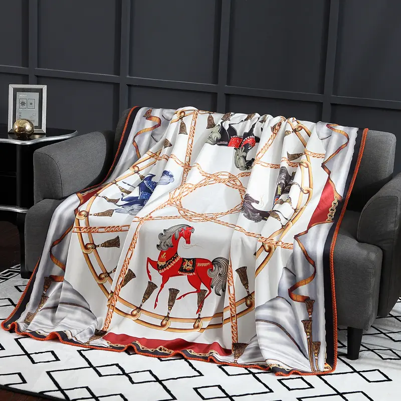 luxury horse design orange color velvet custom throw blanket