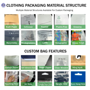 Sacs en polyéthylène recyclables imprimés sur mesure pour vêtements, sous-vêtements, emballages de vêtements, marques de mode avec crochet de suspension et fenêtre transparente - Product Image 2