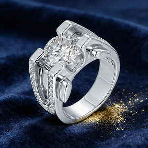 Bague en argent S925 incrustée de moissanite 2 carats, style punk, robuste, individuel, <span class=keywords><strong>mature</strong></span>, dominant, luxe léger - Product Image 1
