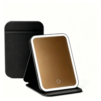 Miroir Cosmétique Portable Rechargeable avec 3 Capteurs Tactiles, Lumière Réglable, Cadre en Verre, Pliable, Finition Argentée, Plusieurs Styles