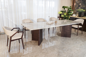 Juego de mesa de comedor de estilo nórdico, mesa de comedor rectangular de 6 plazas, diseño moderno de mármol blanco - Product Image 6