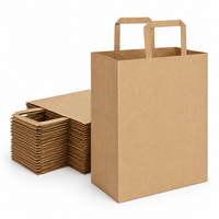 Sac en papier kraft à poignée plate personnalisé, sac de shopping en gros, emballage écologique à emporter pour boulangerie, chaîne de cafés, OEM